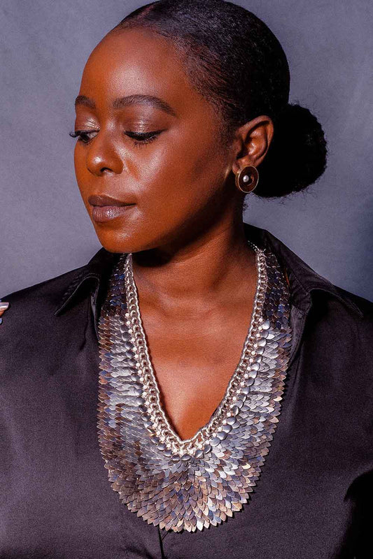 Cleopatra Statement Necklace - Brown Silver