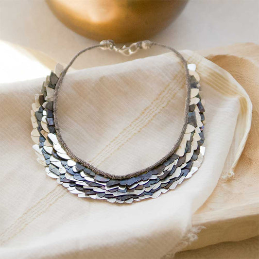 Cleopatra Small Necklace - Silver + Blue