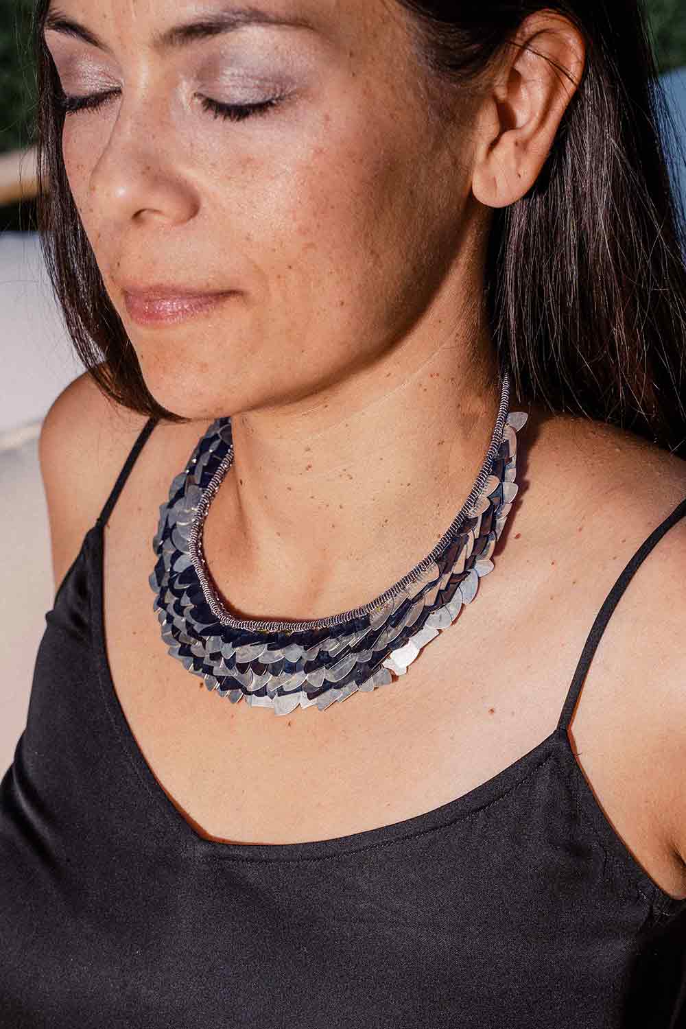 Cleopatra Small Necklace - Silver + Blue