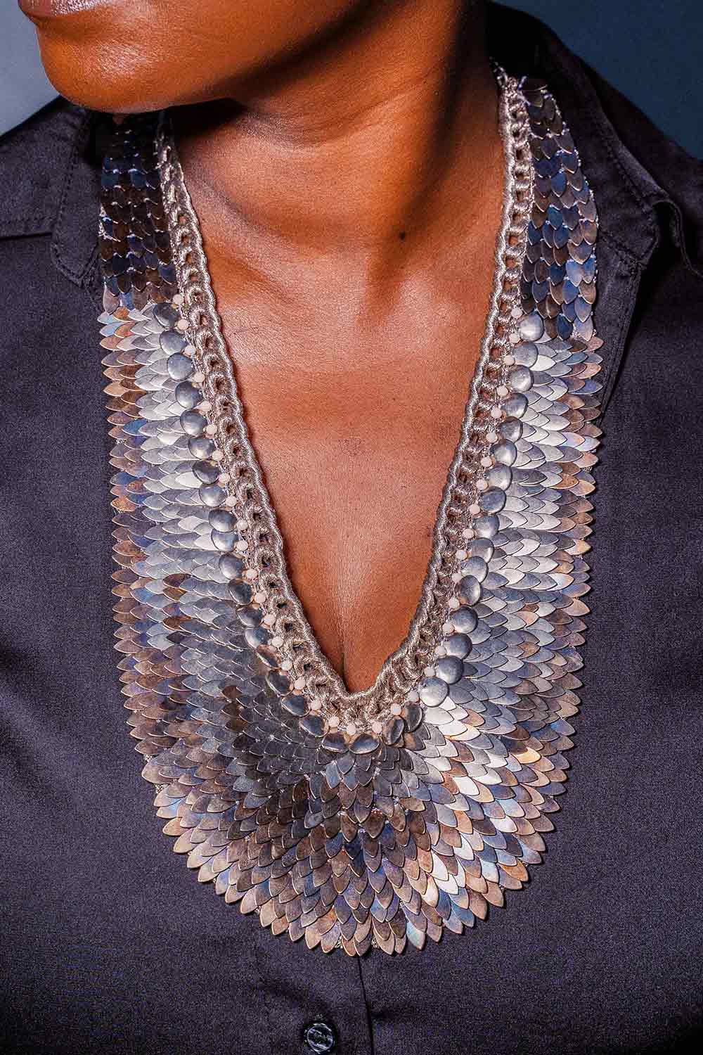 Cleopatra Statement Necklace - Brown Silver